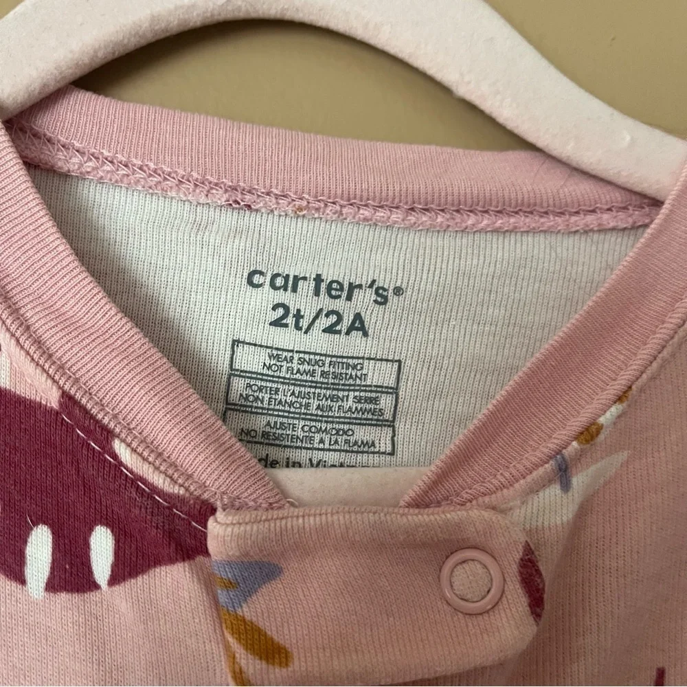 Carter’s 2T Pink Dinosaur One-Piece Pajamas